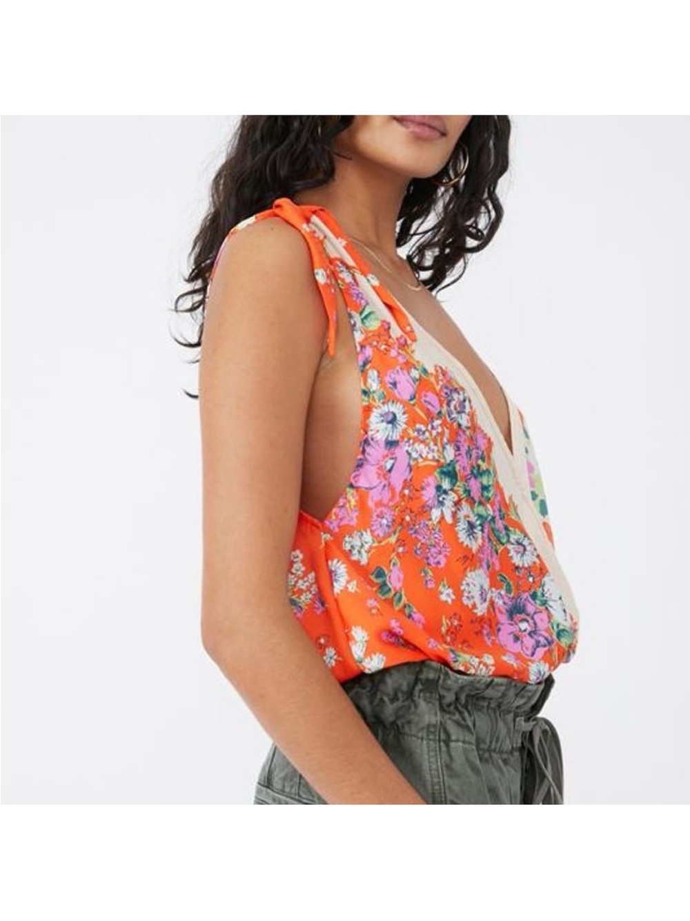 Free People Floral Tie Shoulder Surplice Tank Top | XS